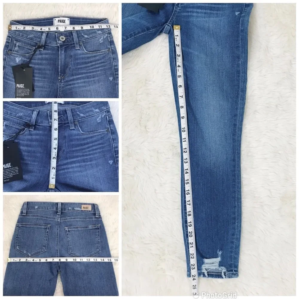 PAIGE Skyline Skinny Crop Jean North Star Distressed Medium Wash Size 24 New‎